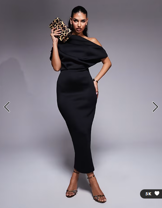 ASOS DESIGN dramatic neckline midi dress in black scuba-style fabric