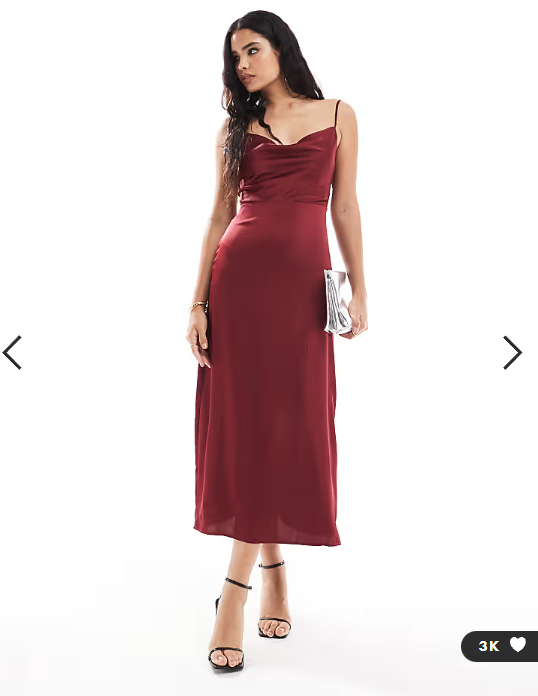 Vila satin cowl neck cami maxi dress in red