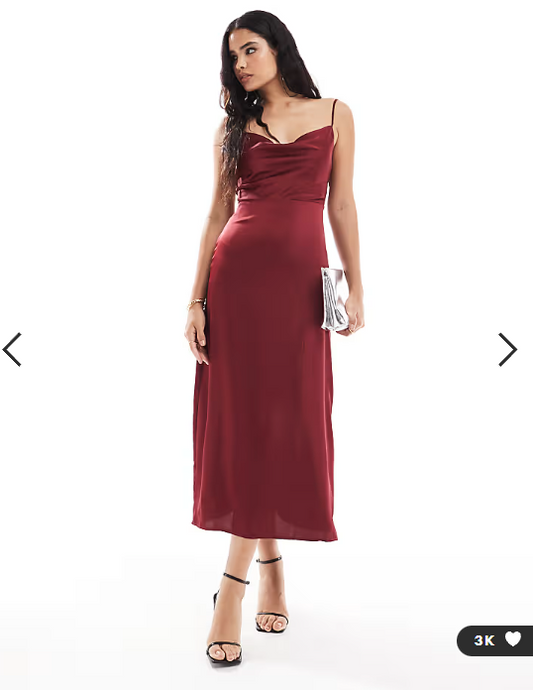 Vila satin cowl neck cami maxi dress in red