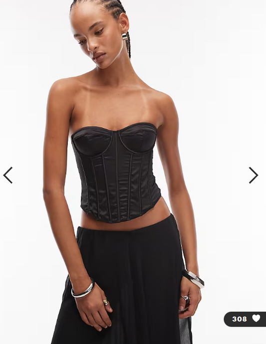 Asos - Satin cupped corset top with boning in black