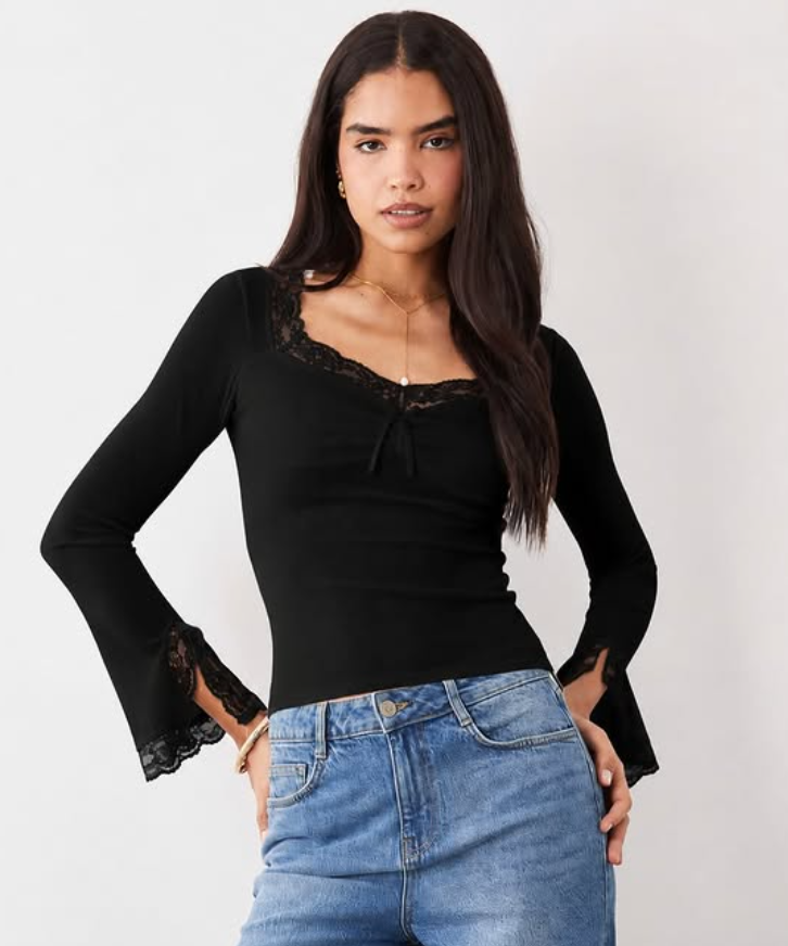Fashionkilla exclusive cotton rich lace trim ruched front flare