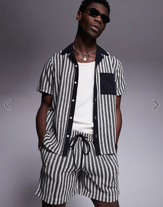 South Beach stripe knit beach shirt co-ord in black