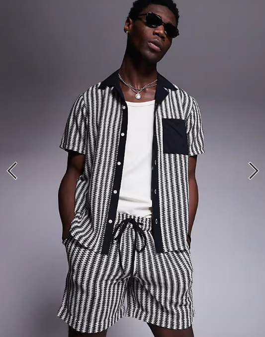 South Beach stripe knit beach shirt co-ord in black