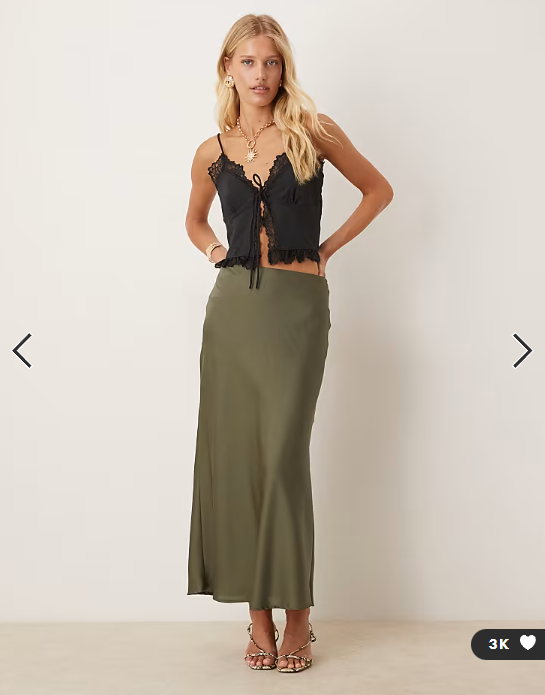Vila satin maxi skirt in olive green