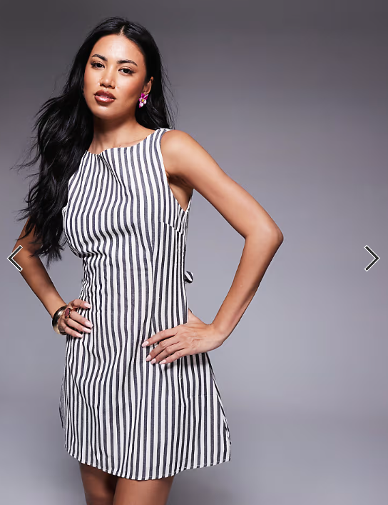 Princess Polly Alfalfa slash neck sleeveless mini dress in grey stripe