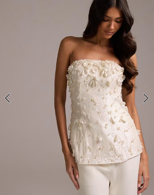 ASOS DESIGN pearl embellished bandeau top in ivory
