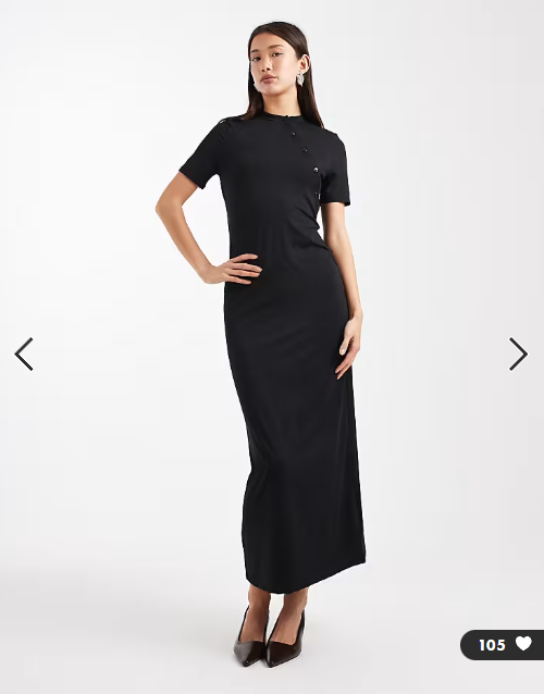 ASOS DESIGN short sleeve asymmetric button through midi dress in black