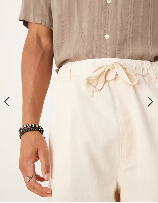 ASOS DESIGN lightweight herringbone parachute trousers in ecru