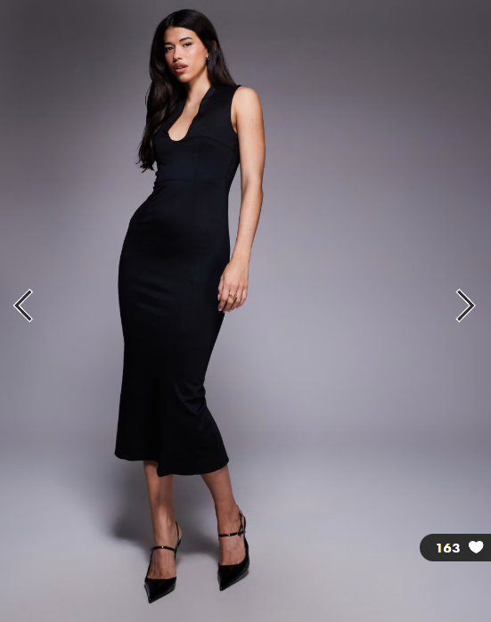 ASOS DESIGN v-neck column workwear midi in black
