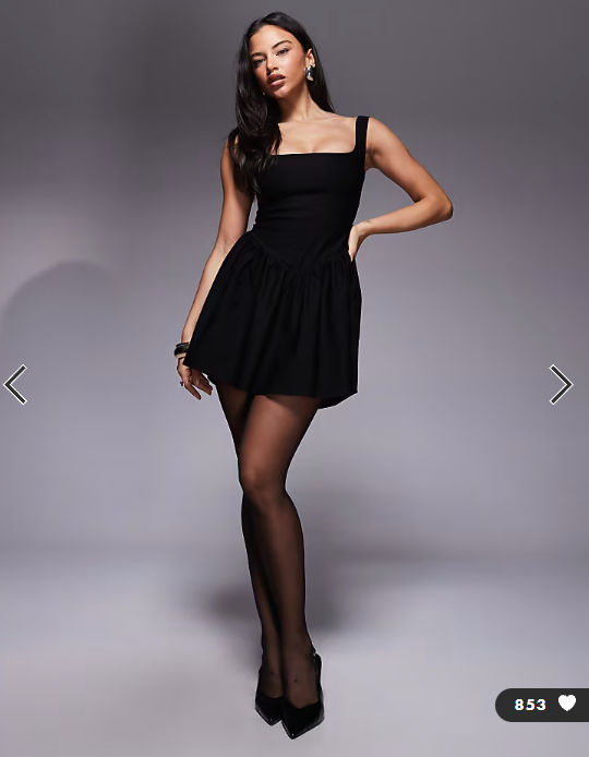 Vesper bengaline square neck skater mini dress in black