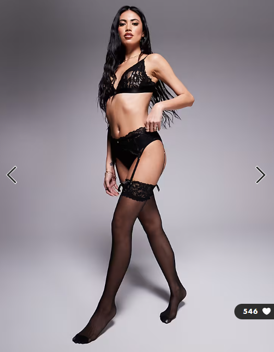 Ann Summers Lace Top Glossy Stocking in Black