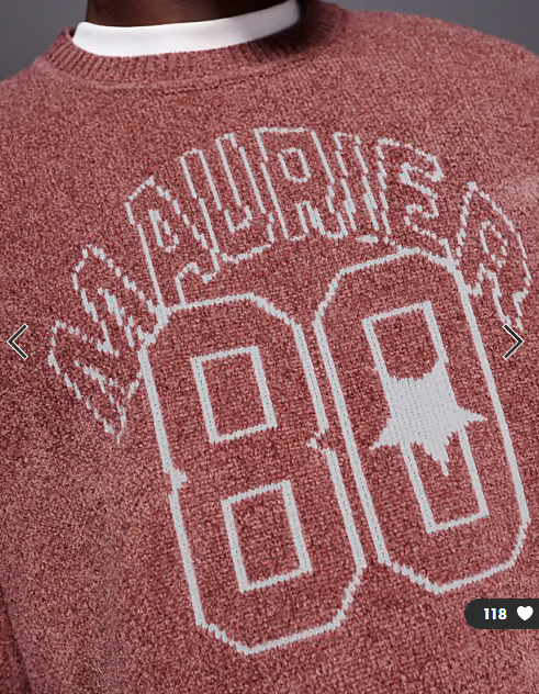 ASOS DESIGN oversized knitted chenille jumper with Maurier 80 graphic in red