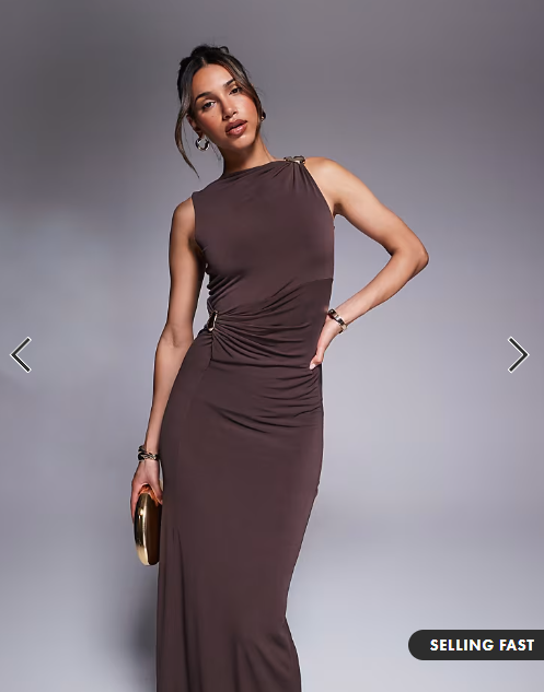 ASOS DESIGN twist hardware detail midi dress in chocolate
