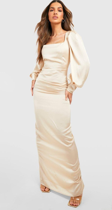 Boohoo - Satin Blouson Sleeve Maxi Dress - champagne