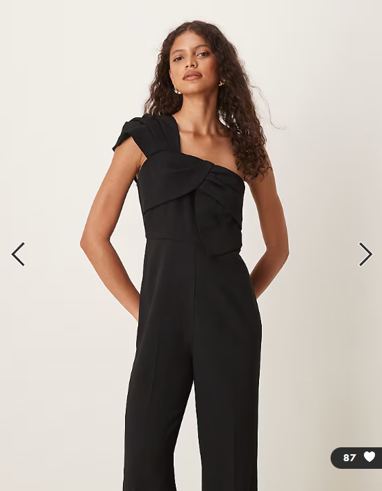 Mango one shoulder bow jumpsuit in black