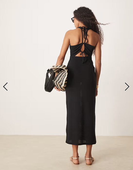 ASOS DESIGN crochet sleeveless elasticated back midi dress in black