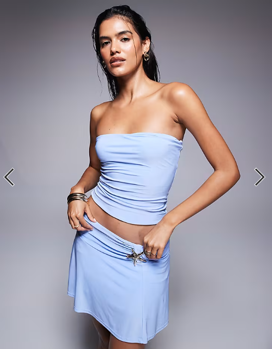 Fashionkilla double sculpted slinky bandeau top co-ord in baby blue