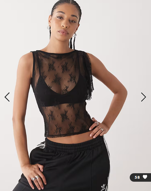 COLLUSION lace flutter one shoulder top in black