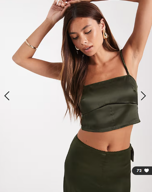 ASOS DESIGN satin co-ord top with tie back detail in green