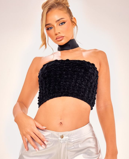 Black Velvet Popcorn Texture Bandeau