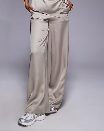 ASOS DESIGN satin co-ord trouser in champagne