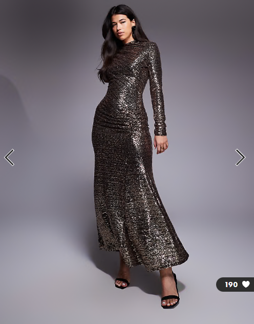 ASOS DESIGN sequin long sleeve maxi dress in champagne