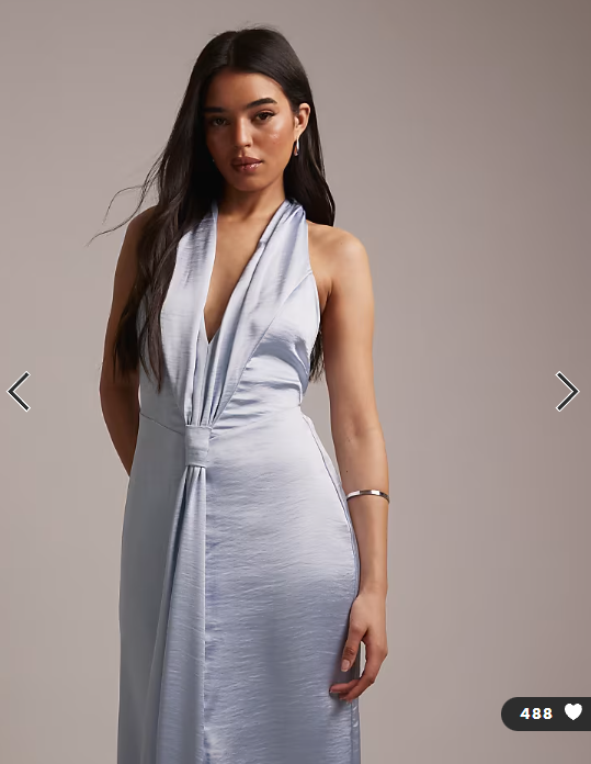 TFNC Bridesmaid satin plunge halterneck tassel detail maxi dress in blue