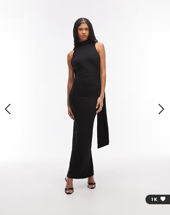 ASOS DESIGN high neck backless maxi dress with drape scarf detail in black