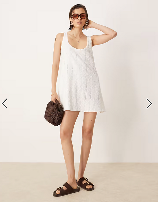ASOS DESIGN crochet scoop trapeze swing mini dress in white