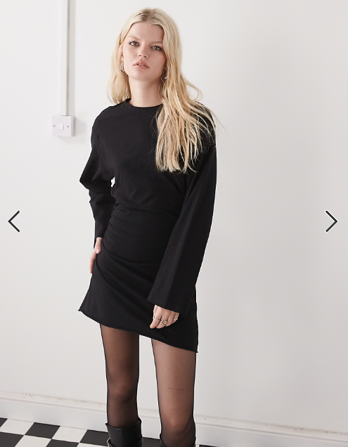 Weekday - cinch waist long sleeve mini dress in black