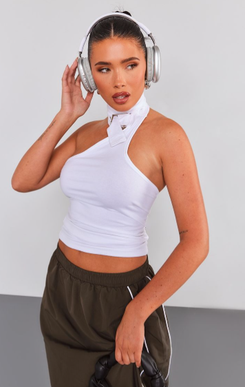 White Cotton Buckle Wrap Longline Top