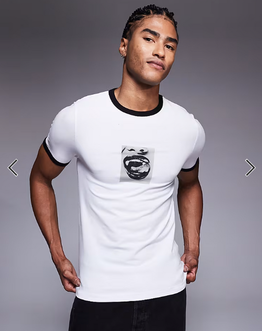 ASOS DESIGN muscle fit ringer t-shirt with photographic vampire graphic in white