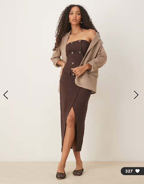 ASOS DESIGN bandeau trench style pencil midi in chocolate