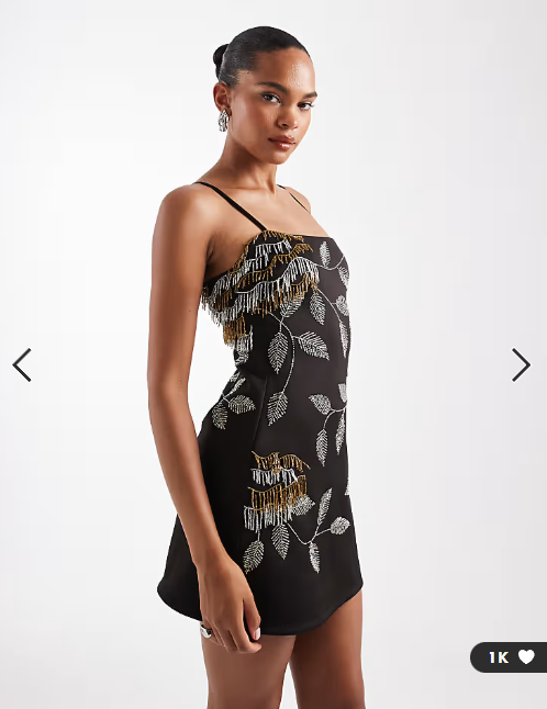 ASOS DESIGN embellished beaded mini dress in black and gold