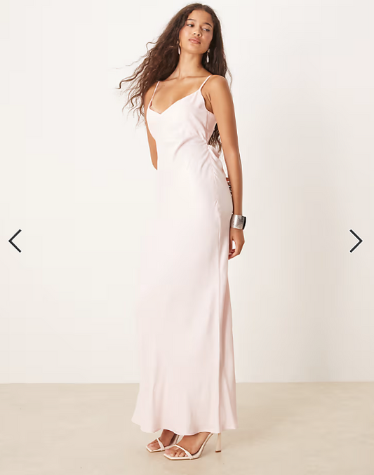 ASOS DESIGN satin tie back maxi dress in light pink