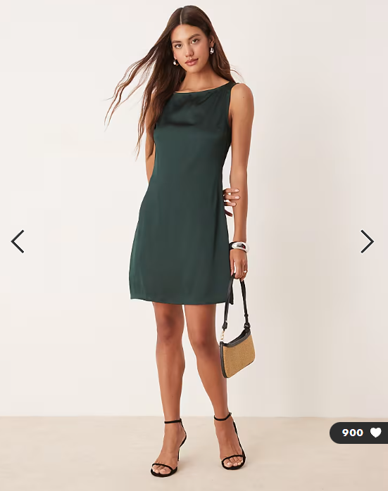 Vila slash neck satin mini dress in dark green