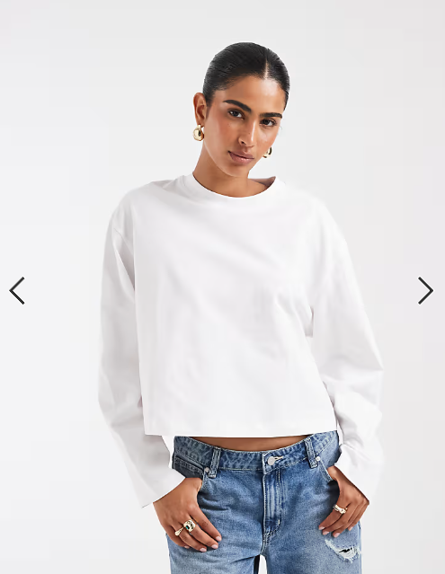 ASOS DESIGN long sleeve boxy cropped t-shirt in white