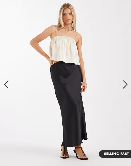 ASOS DESIGN satin bias maxi skirt in black