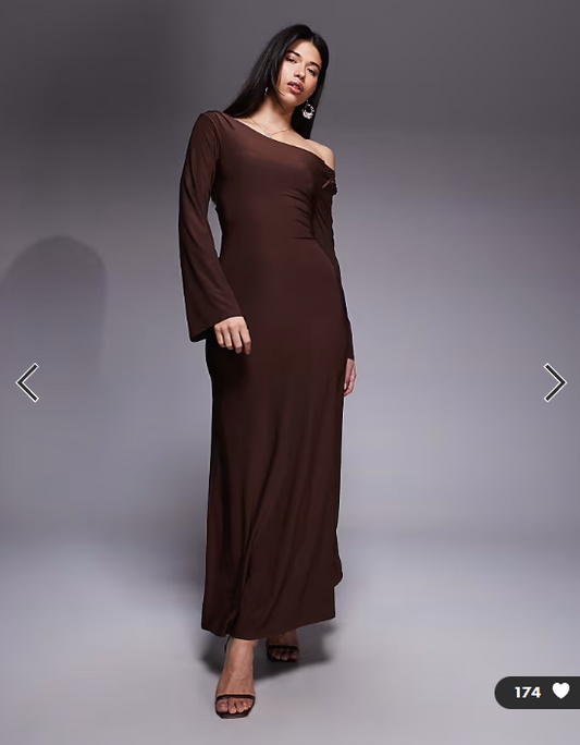 ASOS DESIGN off shoulder sculpting maxi dress in chocolate