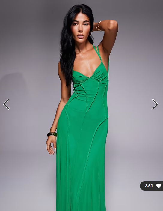 ASOS DESIGN mesh maxi dress with exposed seam detail in green