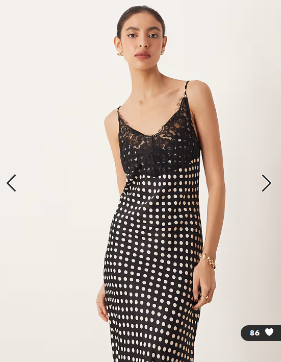 ASOS DESIGN lace bodice cami satin maxi dress in black spot
