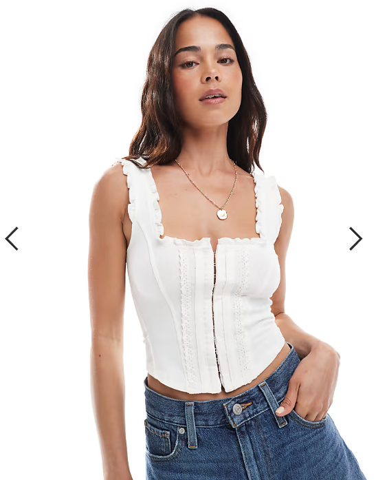 Miss Selfridge hook and eye detail corset top in cream