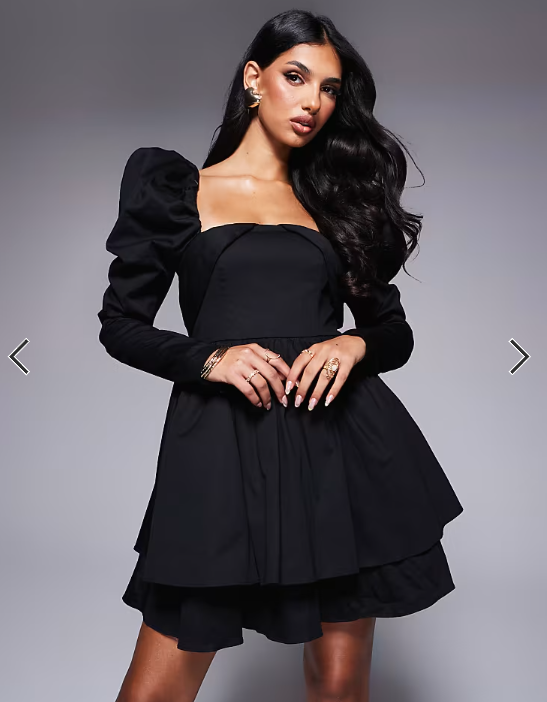 ASOS LUXE cotton sateen structured skater mini dress in black