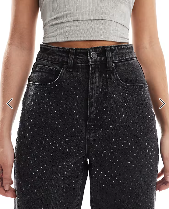 ONLY Hope wide leg jeans with rhinestones in washed black