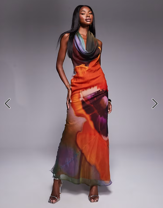 ASOS DESIGN cowl plunge bias maxi dress in bold abstract floral print