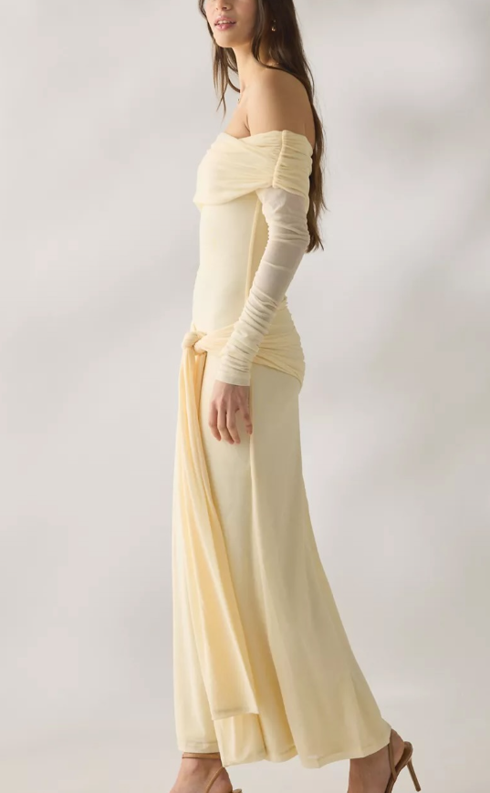 Bardot - Bardot Selina Tie-Front Mesh Off-The-Shoulder Maxi Dress