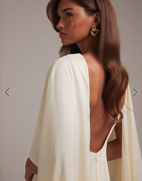 ASOS DESIGN cape overlay low back maxi wedding dress in ivory