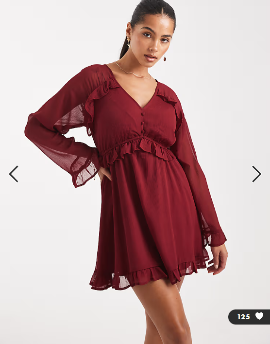 Wednesday's Girl floaty v-neck mini smock dress in burgundy