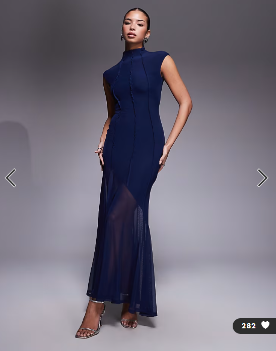 ASOS DESIGN mesh high neck maxi dress with exposed contour seam detail in navy