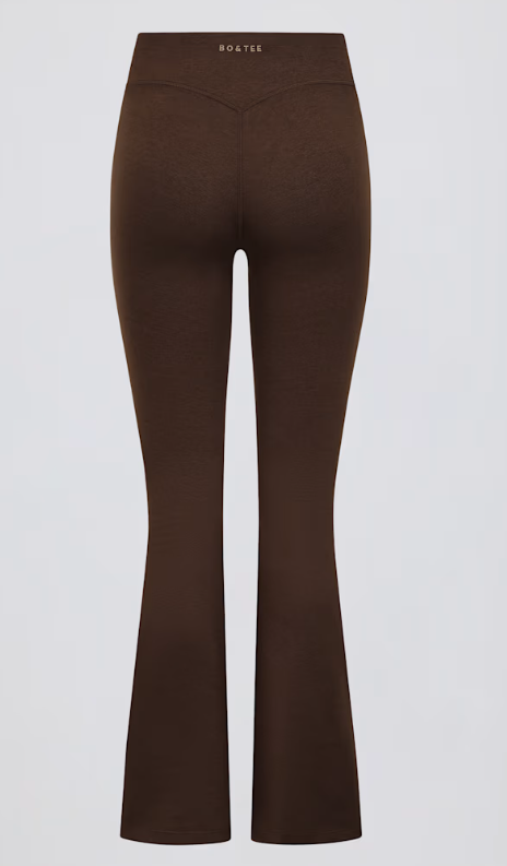 BO+TEE - Brushed Jersey Ruched Flared Trousers in Pecan Marl